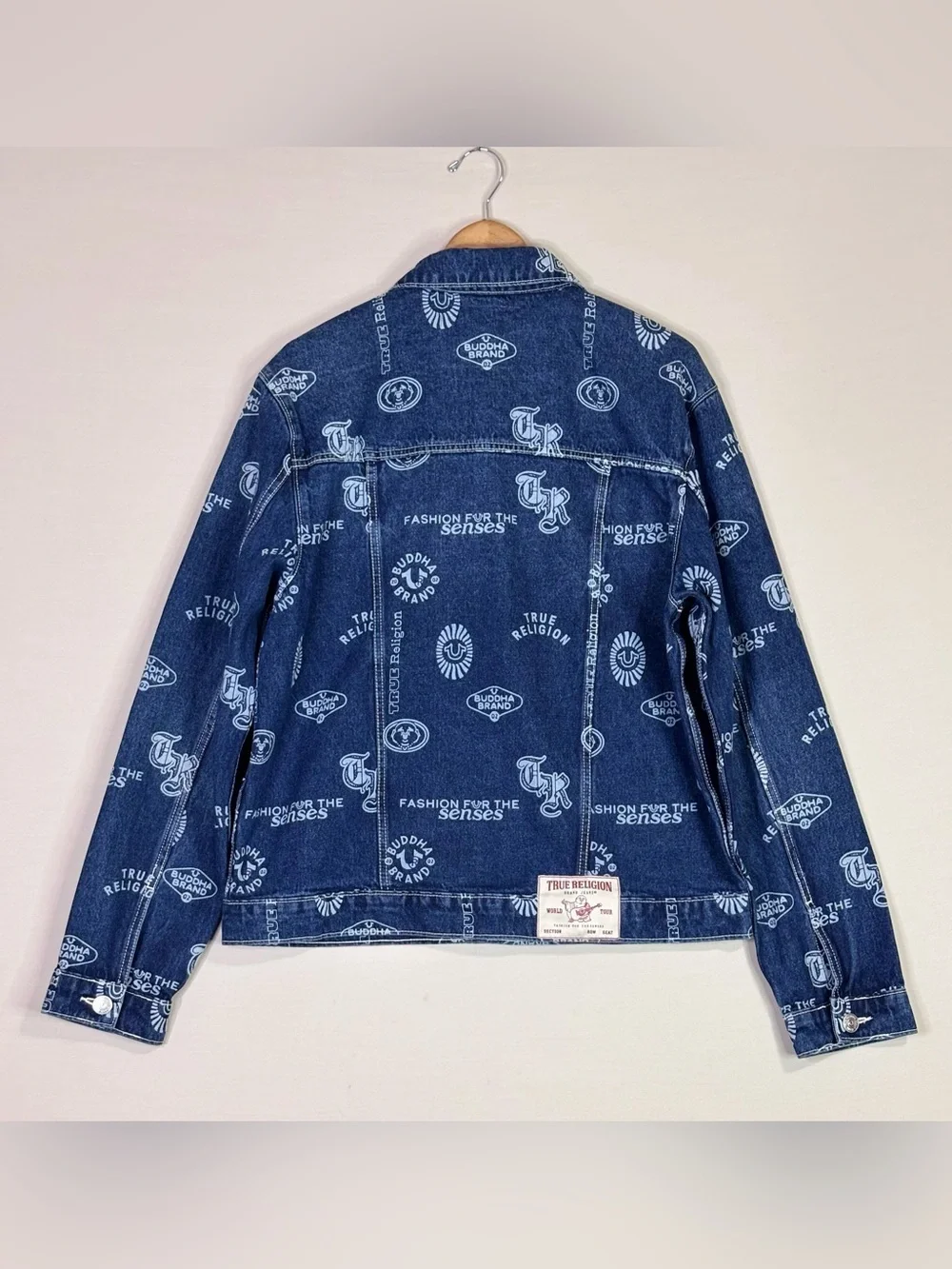 True Religion AOP Logo Denim Jacket World Tour Trucker Blue Large